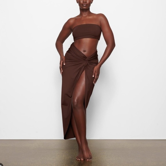 SKIMS Recycled Swim Sarong Skirt Cocoa Brown‎ XL Maxi Cover Up NWT - Picture 1 of 9